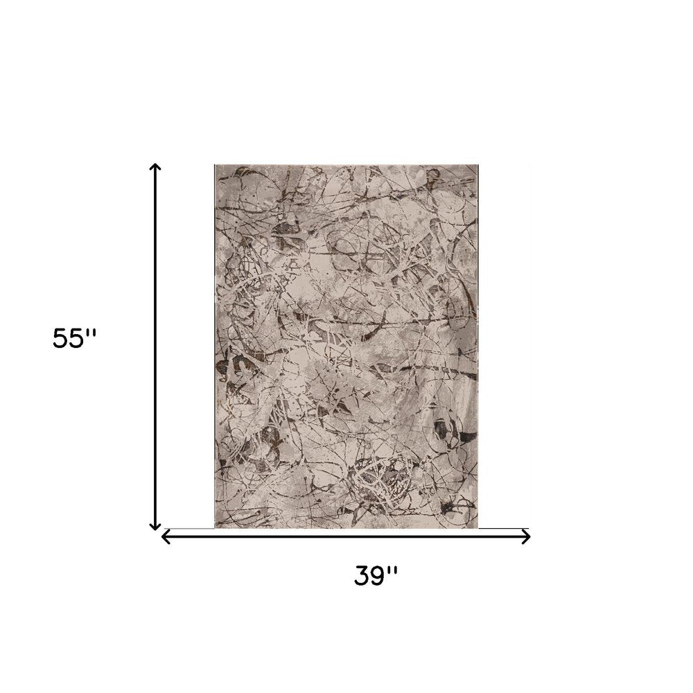 5' X 8' Ivory Gray And Brown Abstract Area Rug