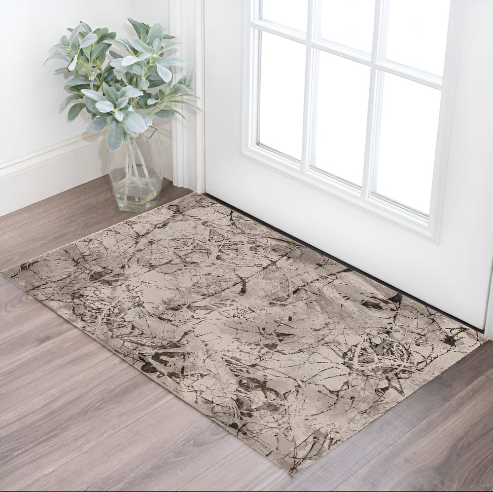 5' X 8' Ivory Gray And Brown Abstract Area Rug