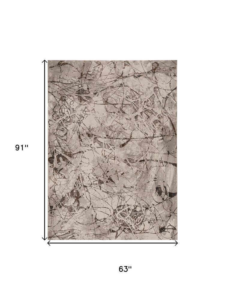 5' X 8' Ivory Gray And Brown Abstract Area Rug