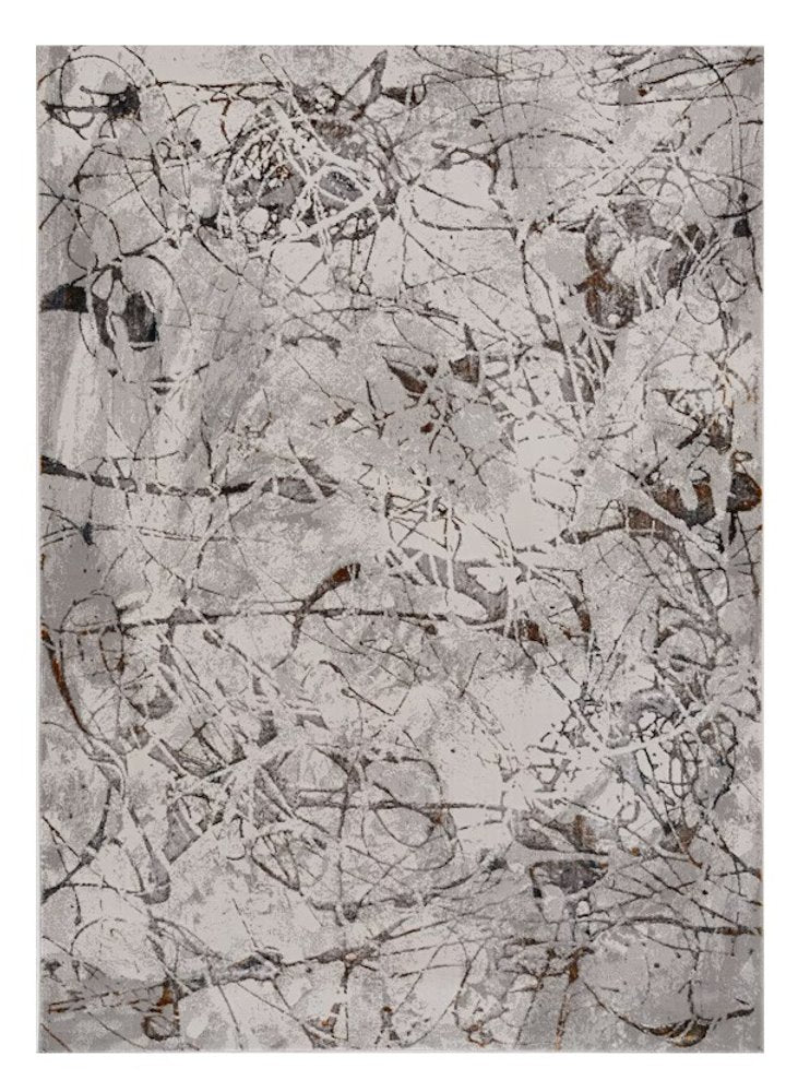5' X 8' Ivory Gray And Brown Abstract Area Rug