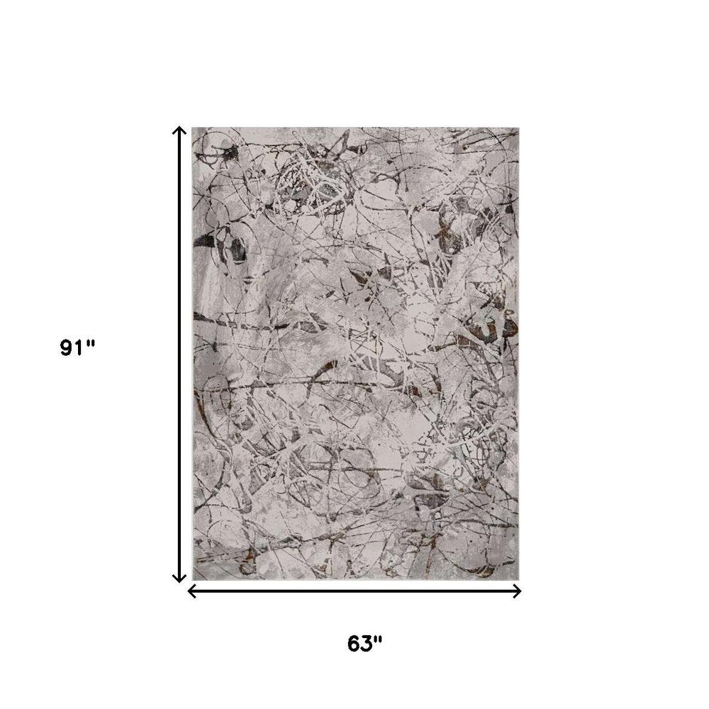 5' X 8' Ivory Gray And Brown Abstract Area Rug