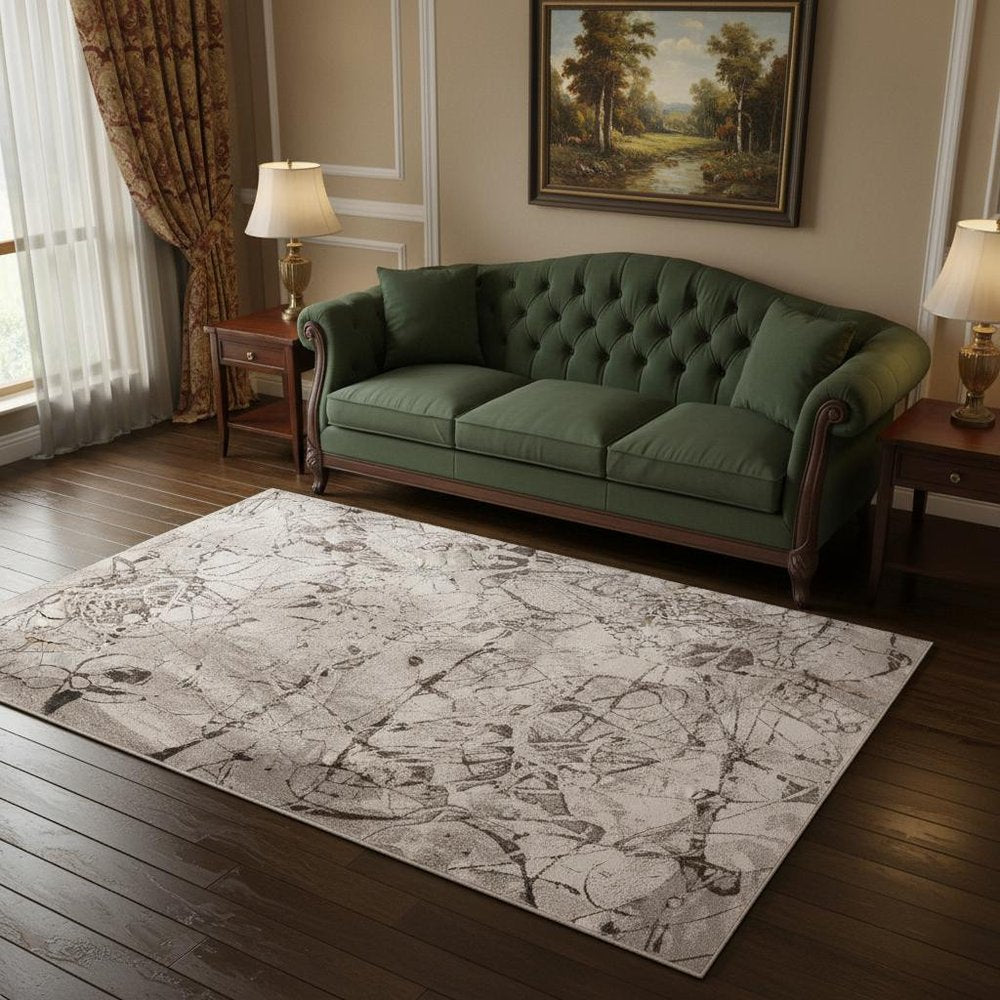 5' X 8' Ivory Gray And Brown Abstract Area Rug