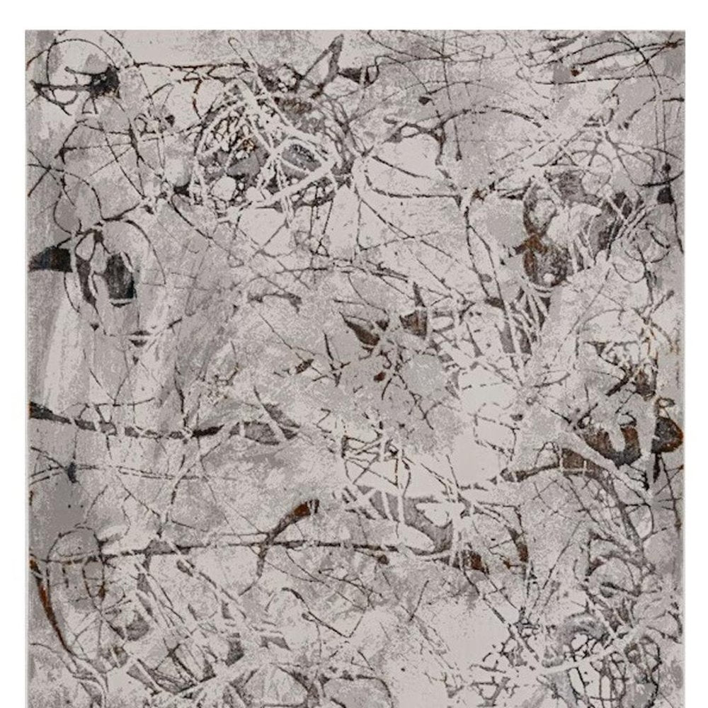 5' X 8' Ivory Gray And Brown Abstract Area Rug