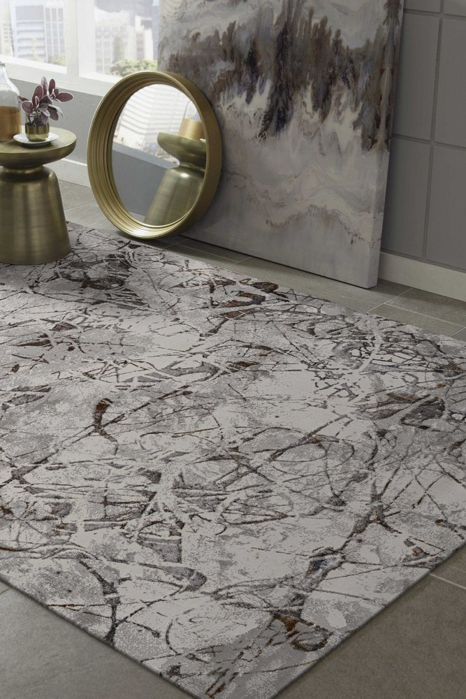 5' X 8' Ivory Gray And Brown Abstract Area Rug