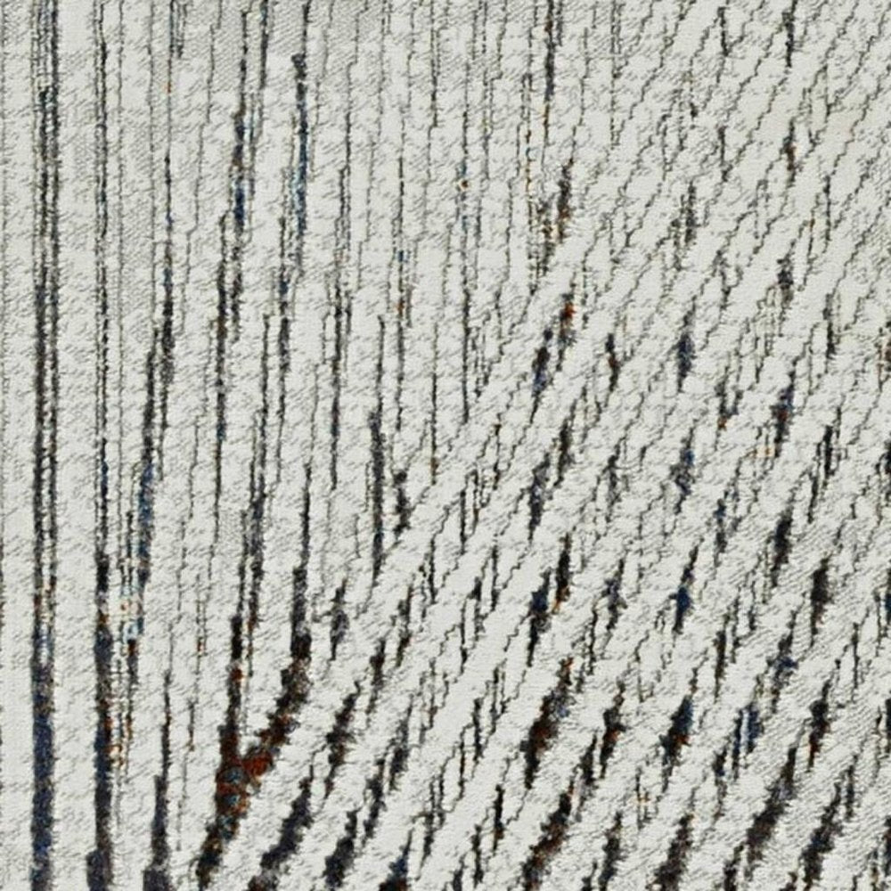 7' Ivory Grey Machine Woven Geometric Lines Indoor Runner Rug