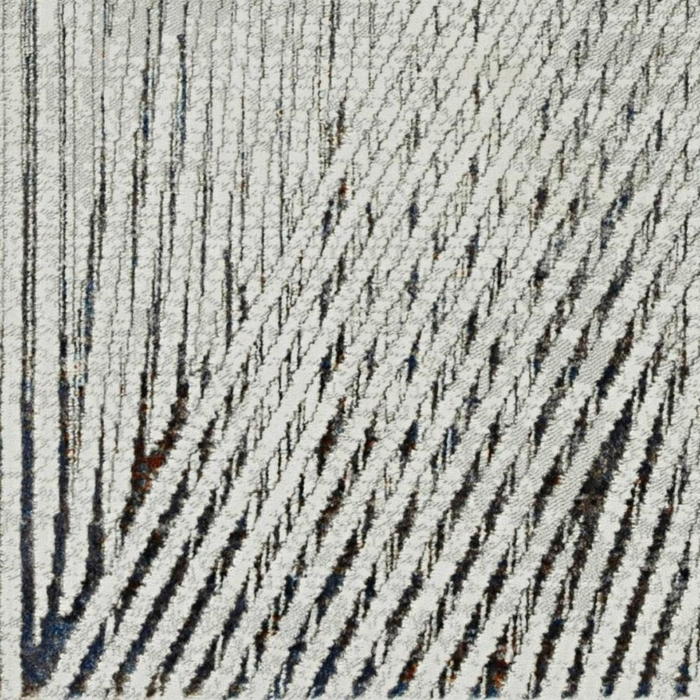 7' Ivory Grey Machine Woven Geometric Lines Indoor Runner Rug