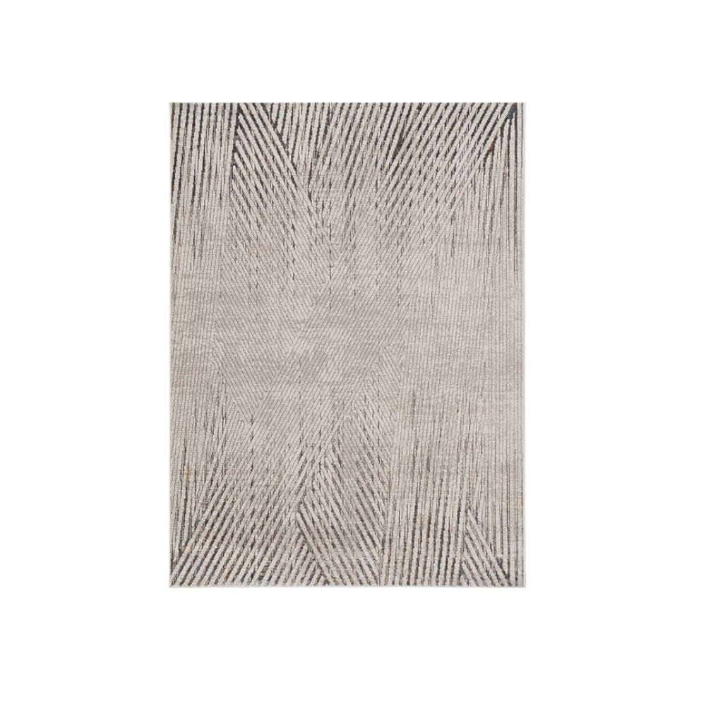 7' Ivory Grey Machine Woven Geometric Lines Indoor Runner Rug