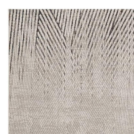 7' Ivory Grey Machine Woven Geometric Lines Indoor Runner Rug