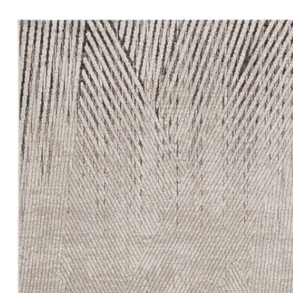 7' Ivory Grey Machine Woven Geometric Lines Indoor Runner Rug
