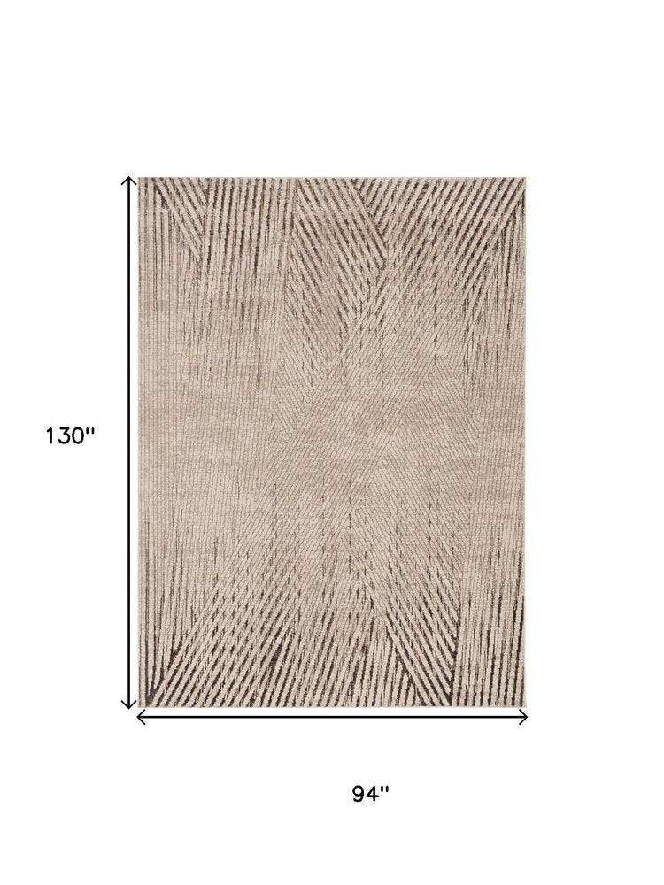 7' Ivory Grey Machine Woven Geometric Lines Indoor Runner Rug