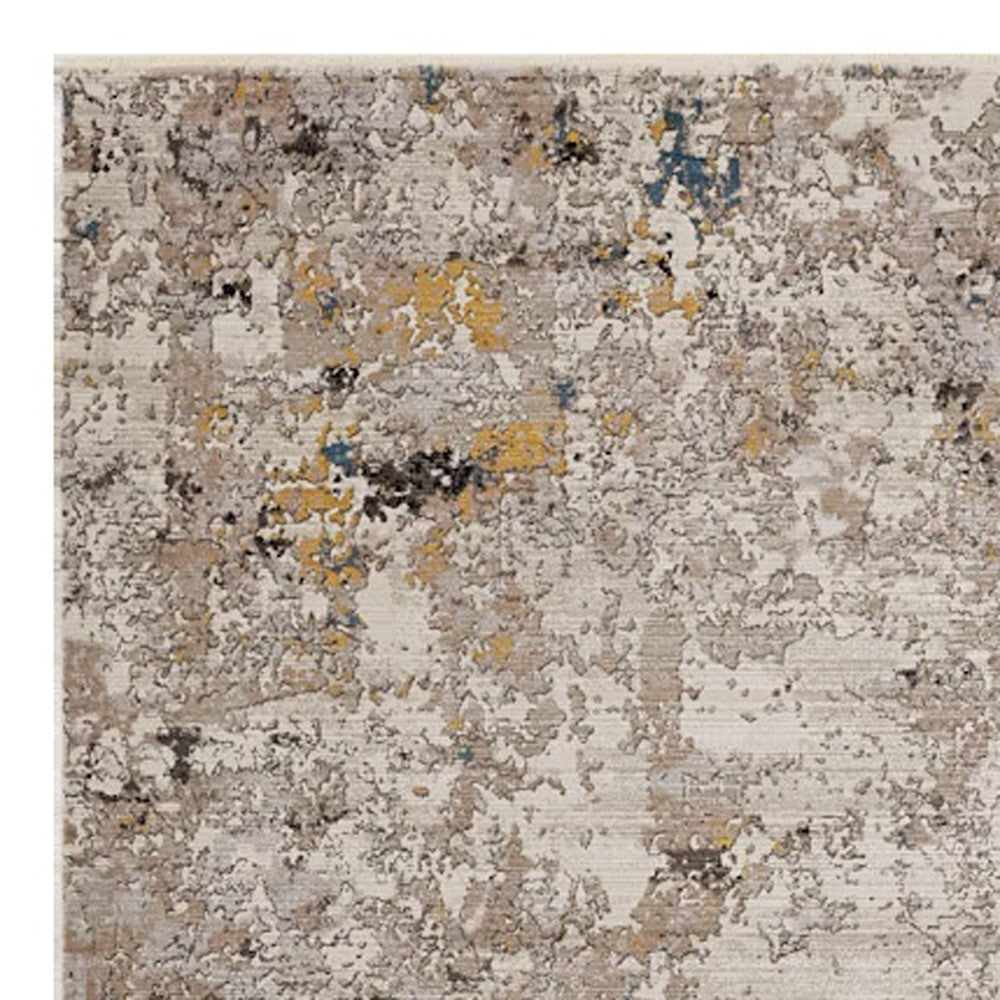 8' Beige Tan And Gold Abstract Round Rug