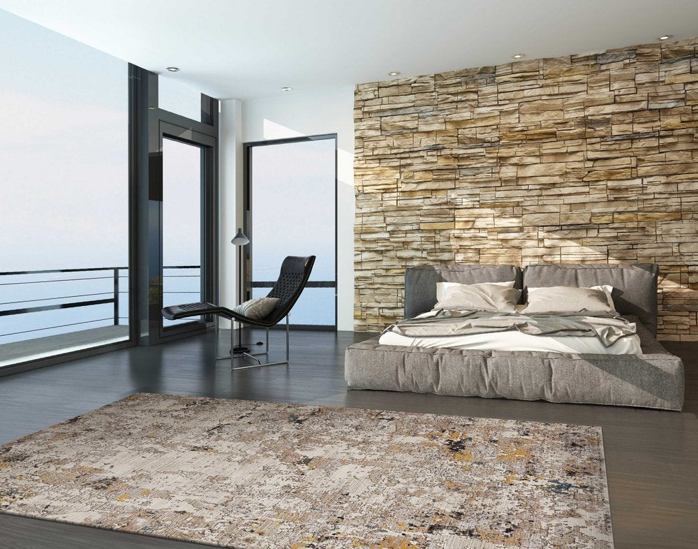 8' Beige Tan And Gold Abstract Round Rug