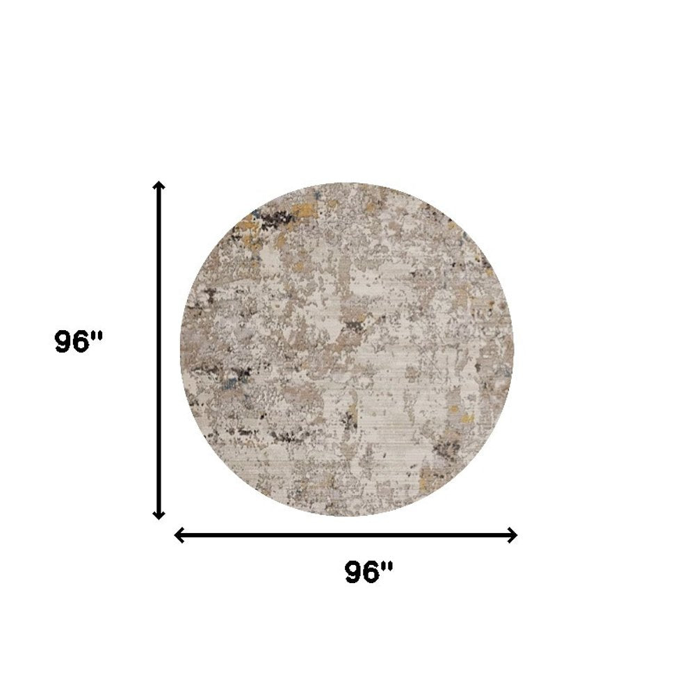 8' Beige Tan And Gold Abstract Round Rug