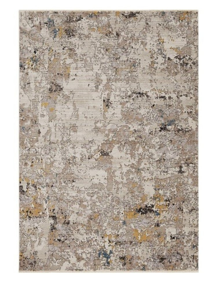 5' X 8' Gray Black And Gold Abstract Distressed Area Rug