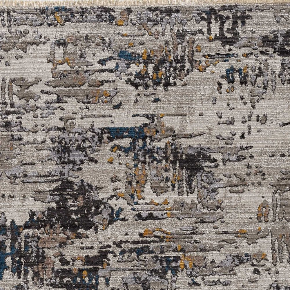 5' X 8' Gray Black And Gold Abstract Distressed Area Rug