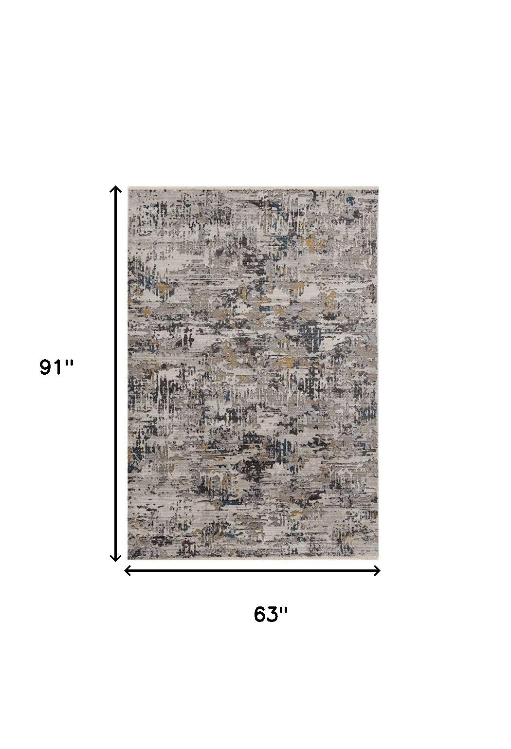 5' X 8' Gray Black And Gold Abstract Distressed Area Rug