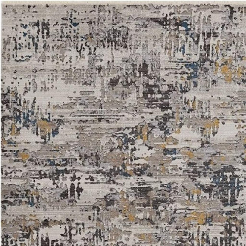 5' X 8' Gray Black And Gold Abstract Distressed Area Rug
