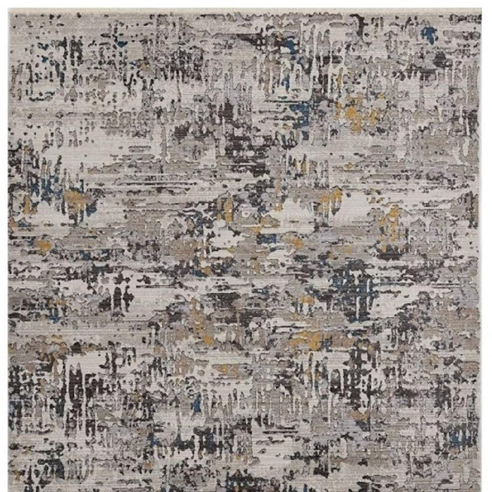 5' X 8' Gray Black And Gold Abstract Distressed Area Rug