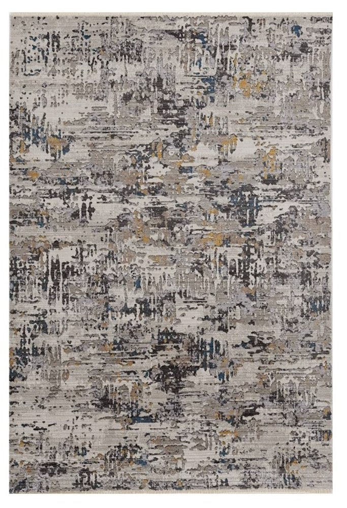 5' X 8' Gray Black And Gold Abstract Distressed Area Rug