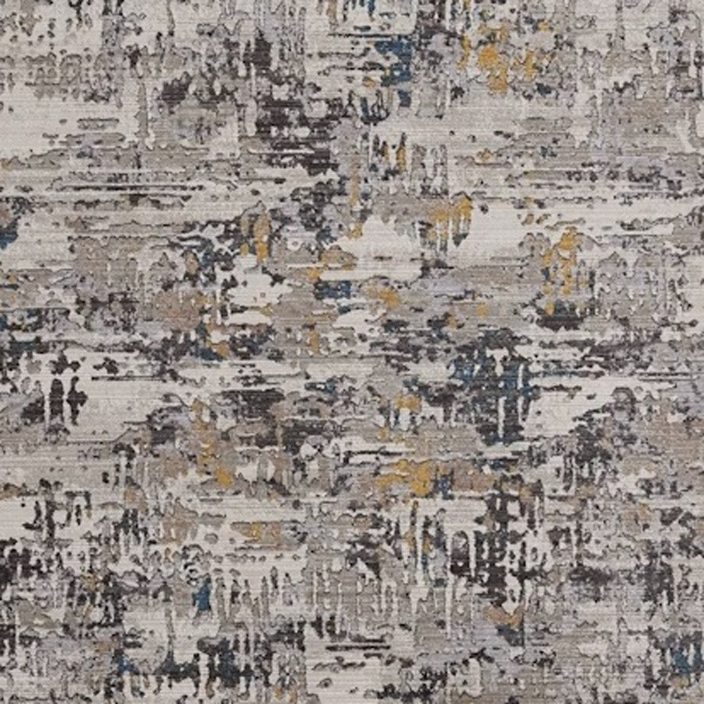 5' X 8' Gray Black And Gold Abstract Distressed Area Rug