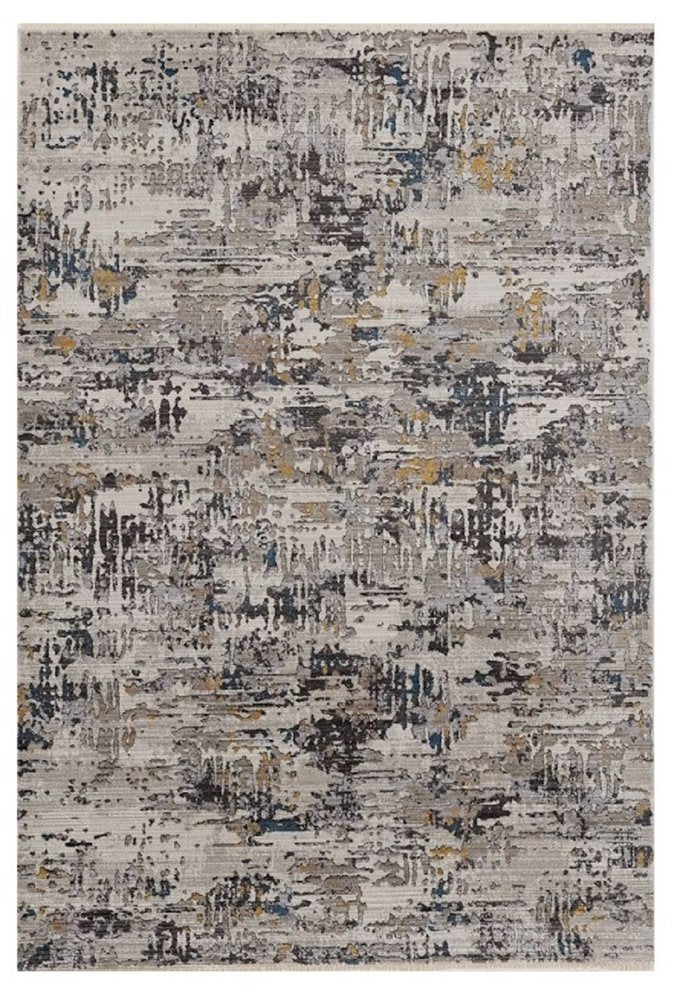 5' X 8' Gray Black And Gold Abstract Distressed Area Rug