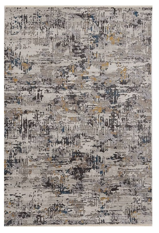 5' X 8' Gray Black And Gold Abstract Distressed Area Rug