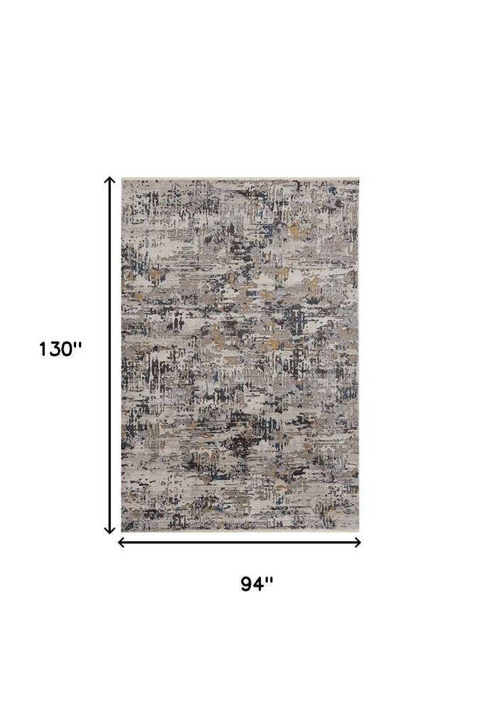 5' X 8' Gray Black And Gold Abstract Distressed Area Rug