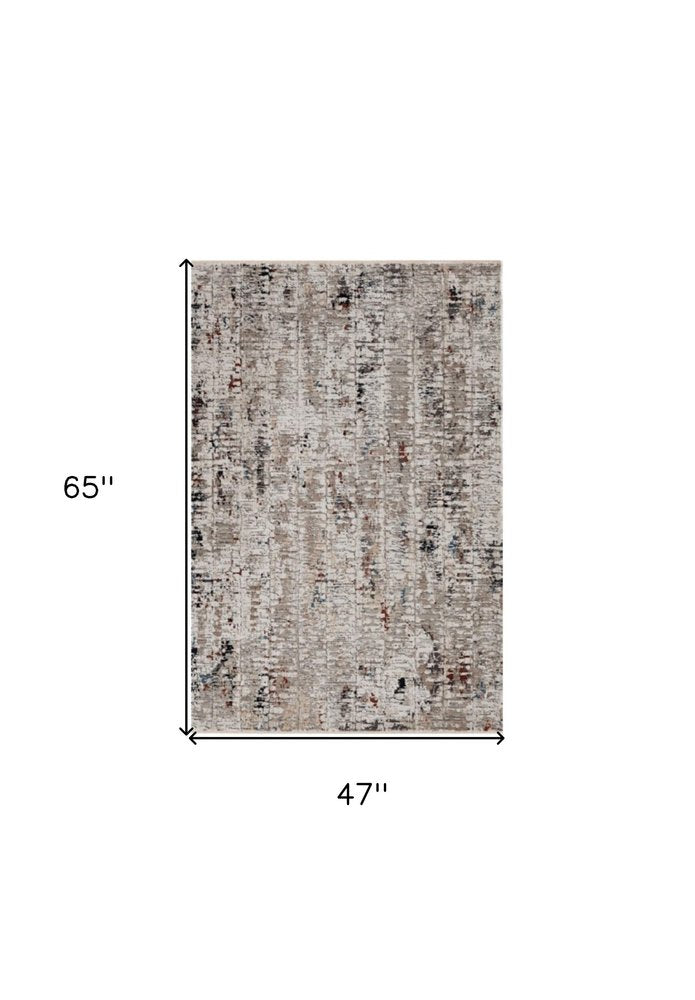 5' X 8' Beige And Gray Abstract Distressed Area Rug