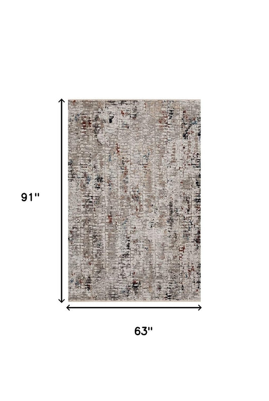 5' X 8' Beige And Gray Abstract Distressed Area Rug