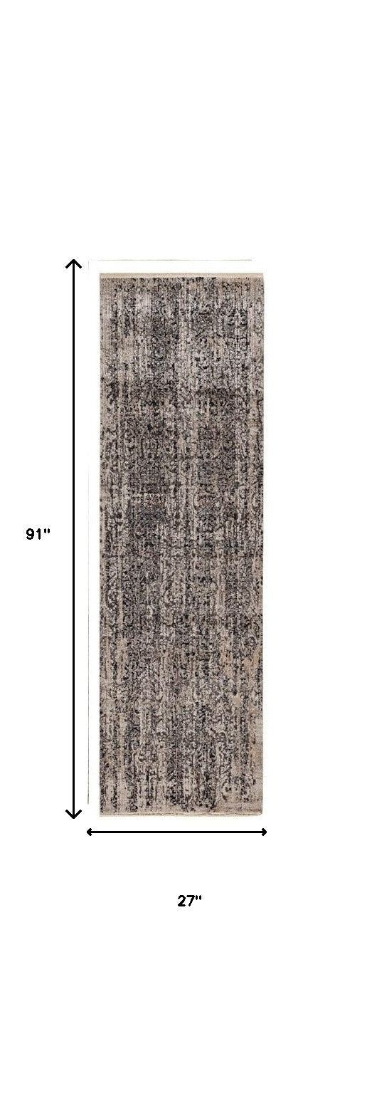 2' X 8' Grey Medallion Runner Rug