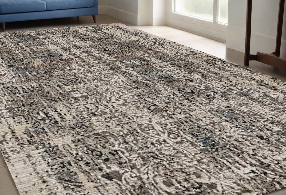 2' X 8' Grey Medallion Runner Rug