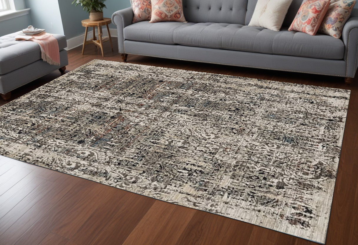 2' X 8' Grey Medallion Runner Rug