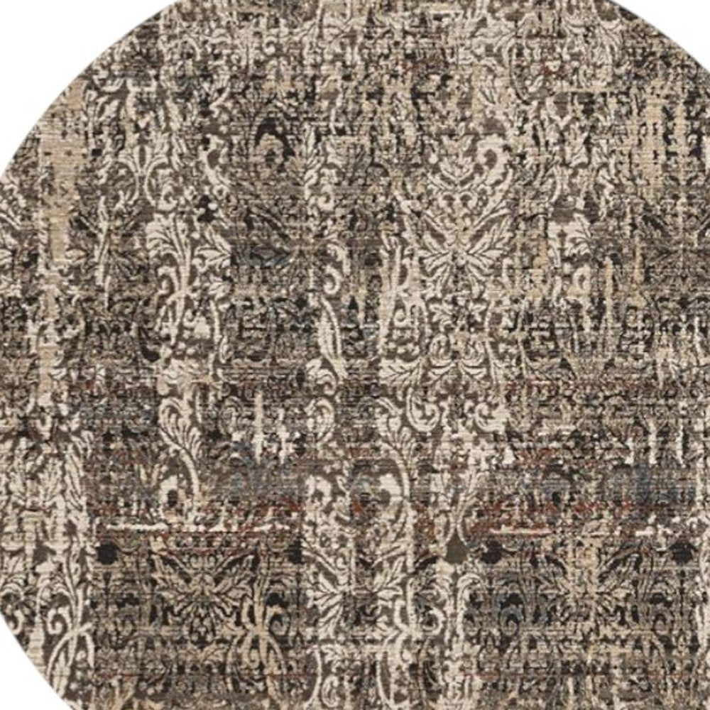 8' Gray And Tan Abstract Round Rug