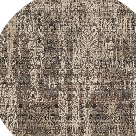 8' Gray And Tan Abstract Round Rug