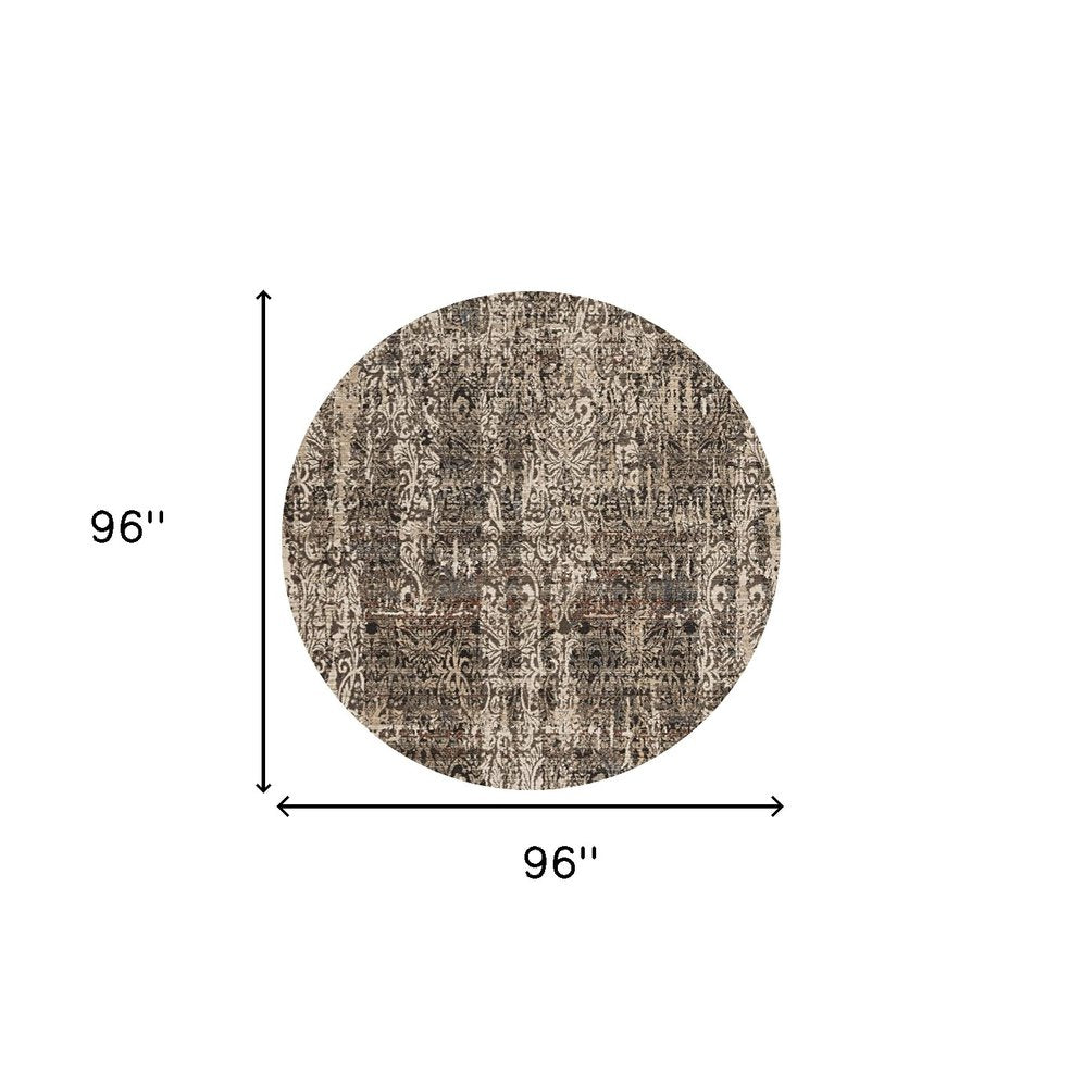 8' Gray And Tan Abstract Round Rug