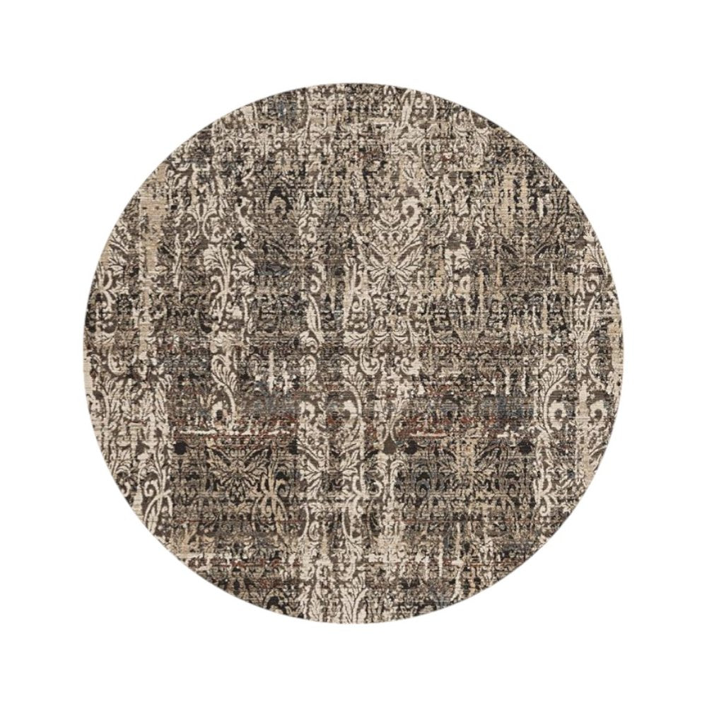 8' Gray And Tan Abstract Round Rug