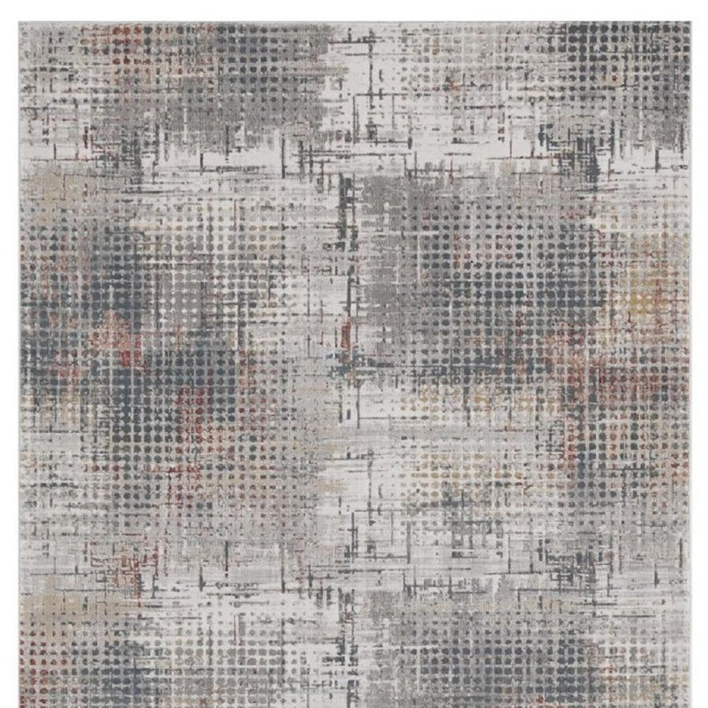 8' X 11' Ivory Gray And Gold Abstract Area Rug