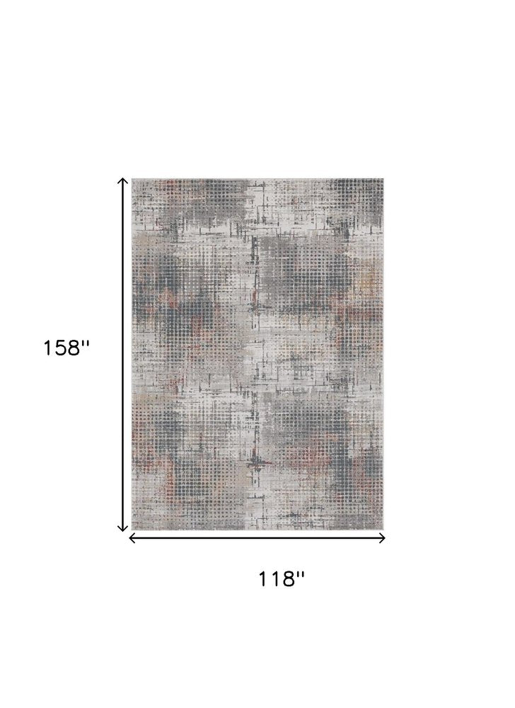 8' X 11' Ivory Gray And Gold Abstract Area Rug