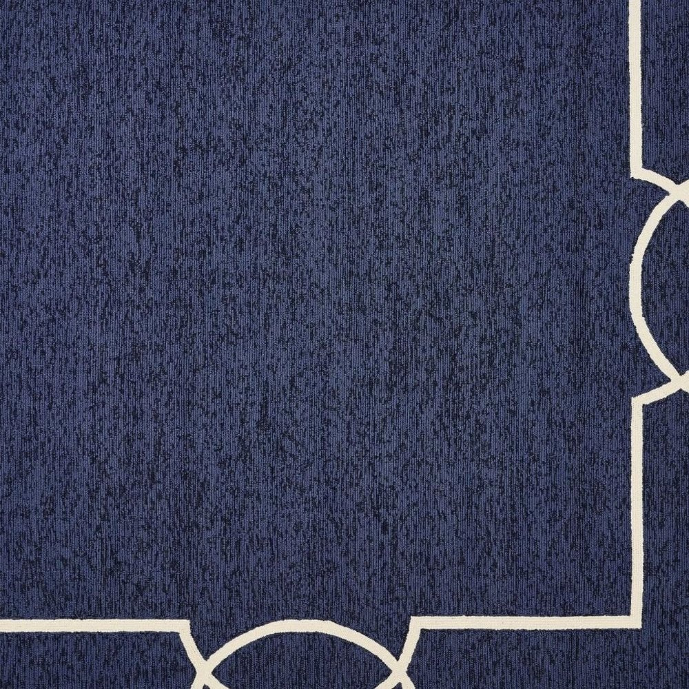 7' X 10' Blue And Ivory Geometric Hand Hooked Area Rug