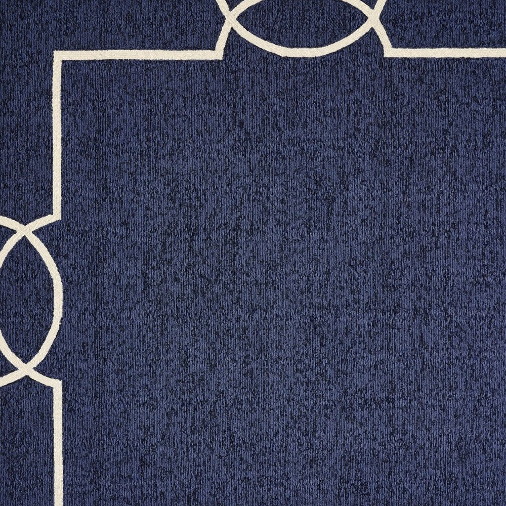 7' X 10' Blue And Ivory Geometric Hand Hooked Area Rug