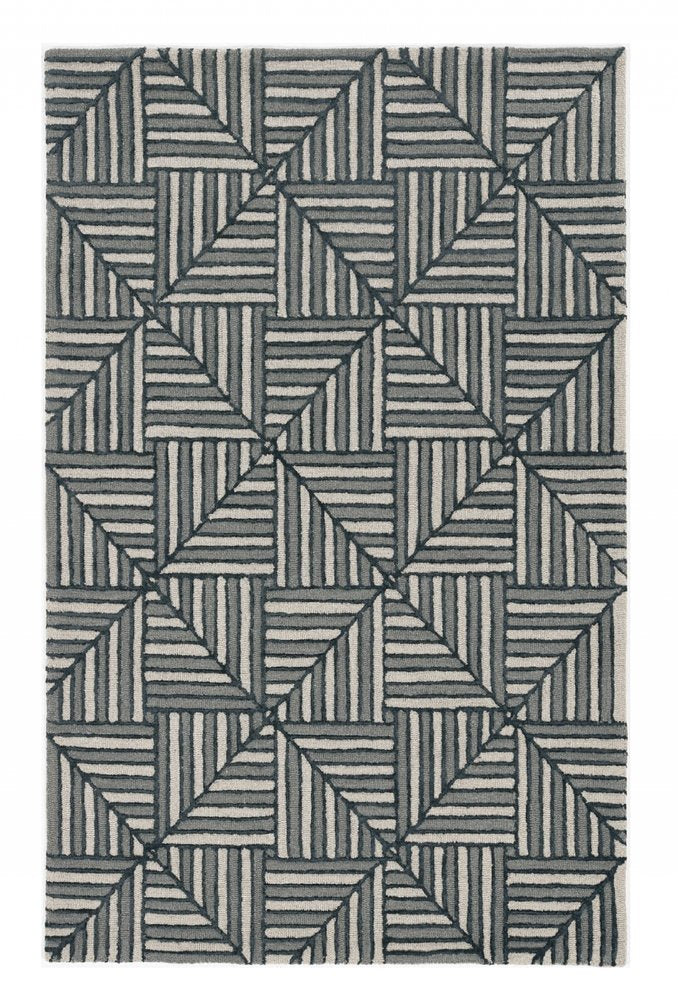 9' X 13' Beige and Charcoal Wool Geometric Hand Tufted Area Rug
