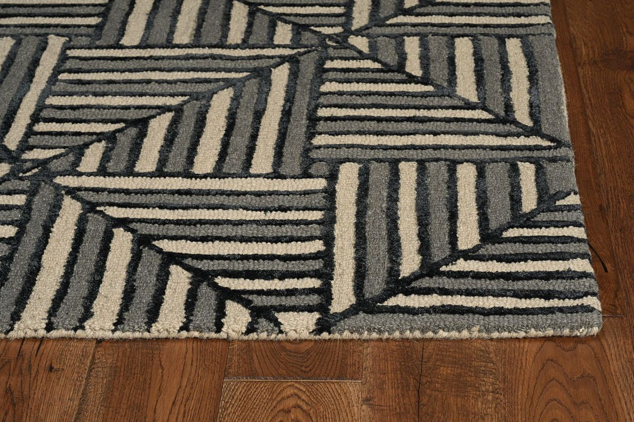 9' X 13' Beige and Charcoal Wool Geometric Hand Tufted Area Rug