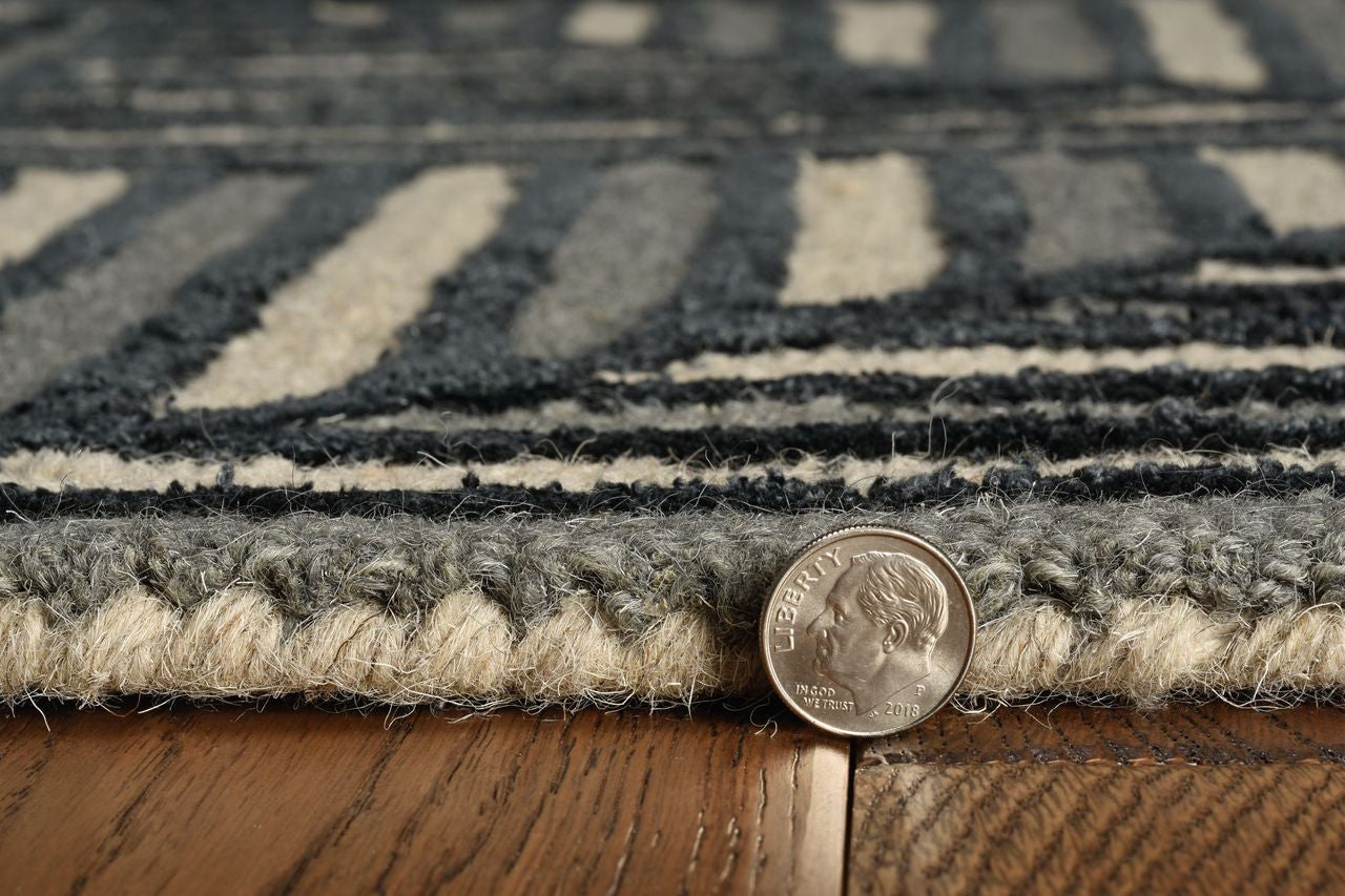 9' X 13' Beige and Charcoal Wool Geometric Hand Tufted Area Rug