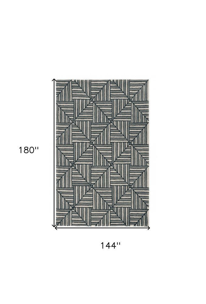 9' X 13' Beige and Charcoal Wool Geometric Hand Tufted Area Rug