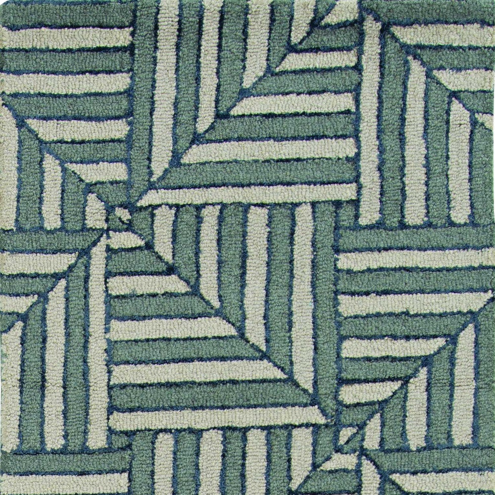 115' Beige and Charcoal Wool Geometric Hand Tufted Area Rug