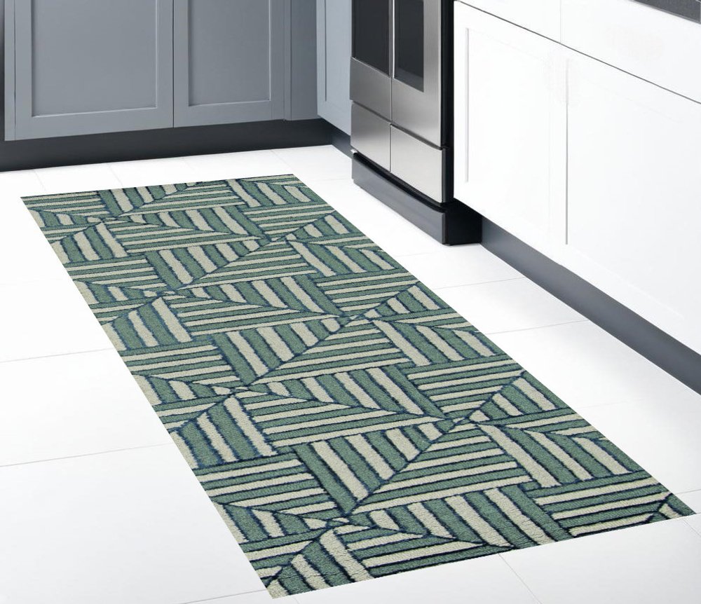 9' X 13' Beige and Charcoal Wool Geometric Hand Tufted Area Rug