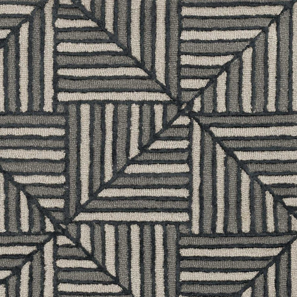 9' X 13' Beige and Charcoal Wool Geometric Hand Tufted Area Rug
