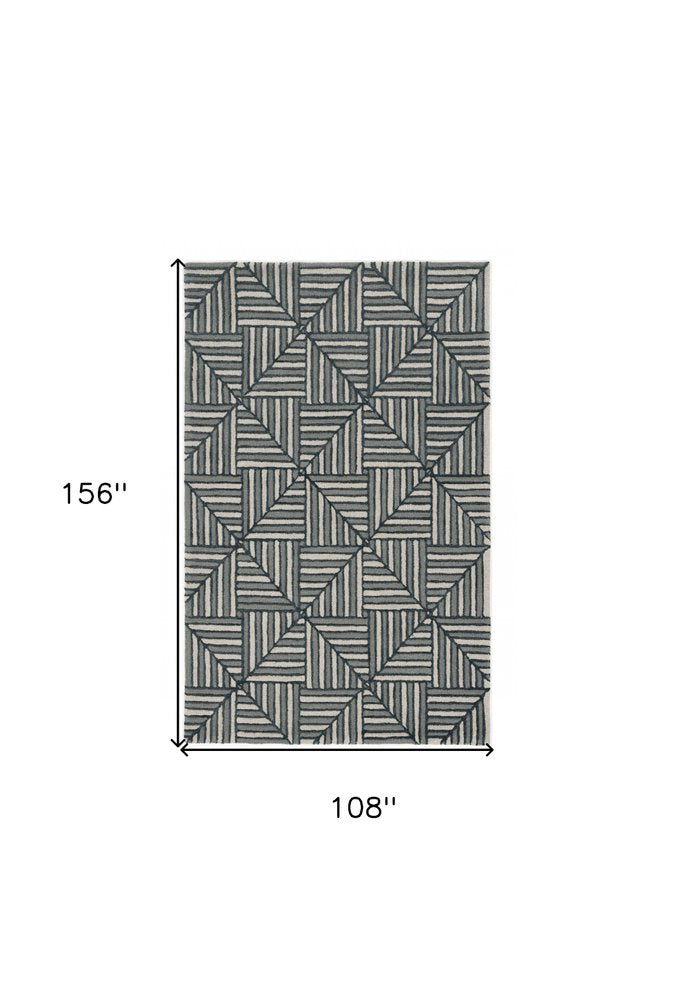 9' X 13' Beige and Charcoal Wool Geometric Hand Tufted Area Rug