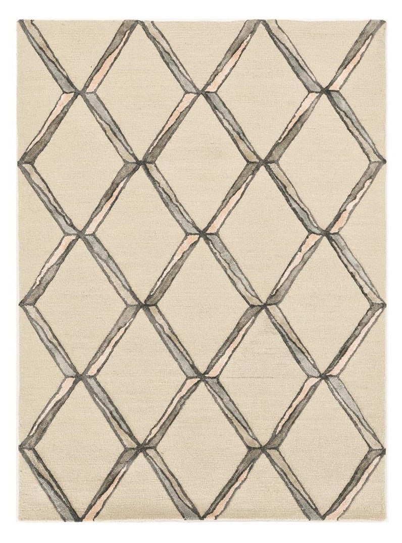 115' Cream Wool Geometric Hand Tufted Area Rug