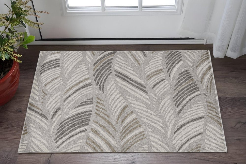 3' X 5' Beige And Brown Tropical Botanical Area Rug